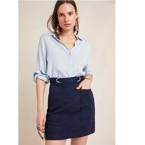 ANTHROPOLOGIE SZ 6 Pilcro Mina Navy A Line Skirt Utility Cargo Pockets Buckle